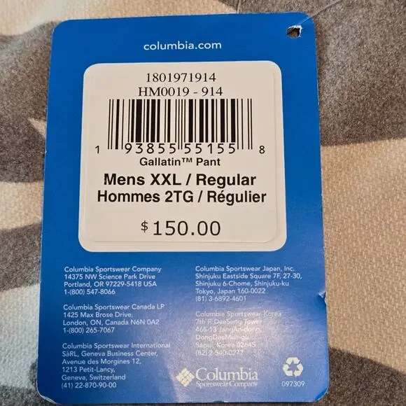 NWT Columbia Sportswear Gallatin Pants Wool Blend Men size XXL